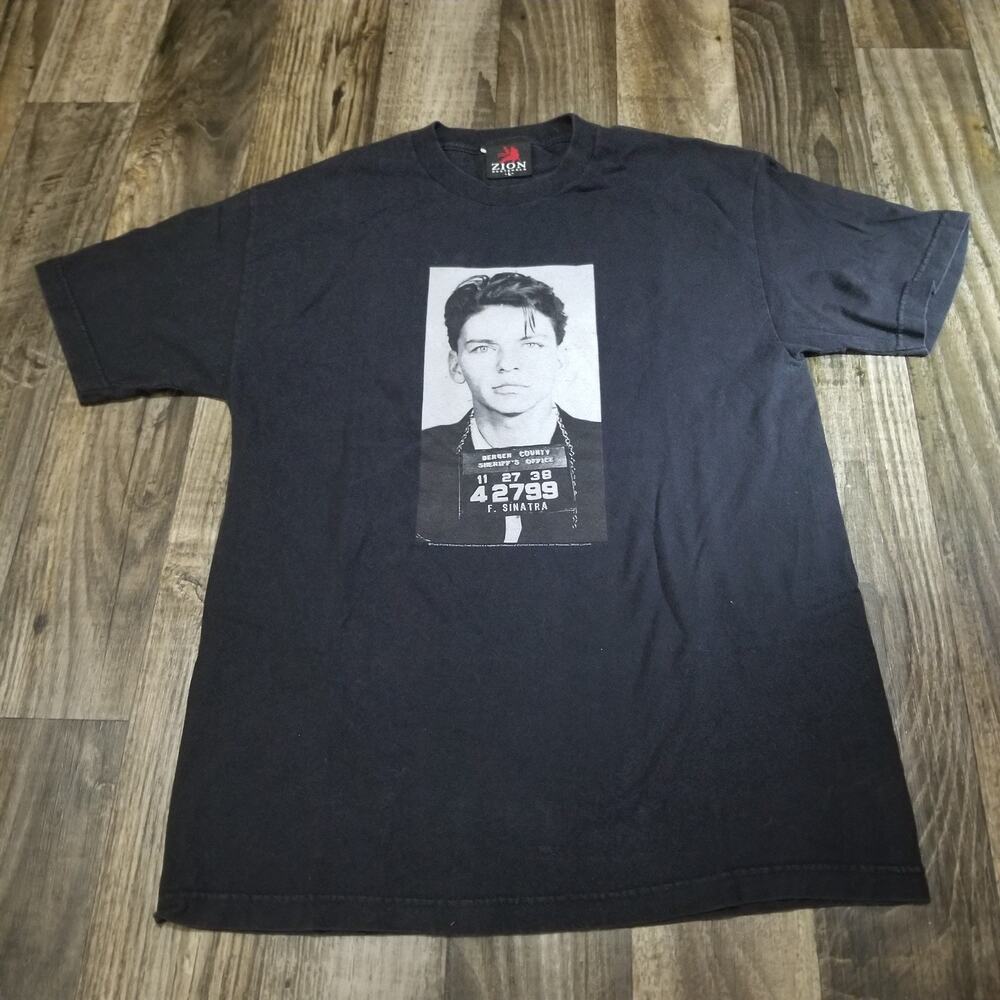 Vintage Y2K Frank Sinatra Mugshot T-Shirt Zion Rootswear Large 2000s Black